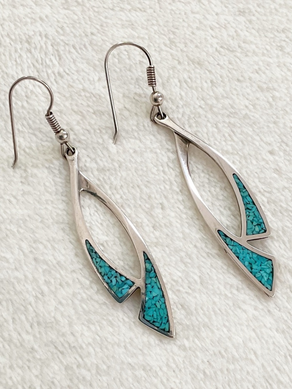 Sterling Silver Turquoise Inlay Dangle Earrings 925 Southwestern Boho